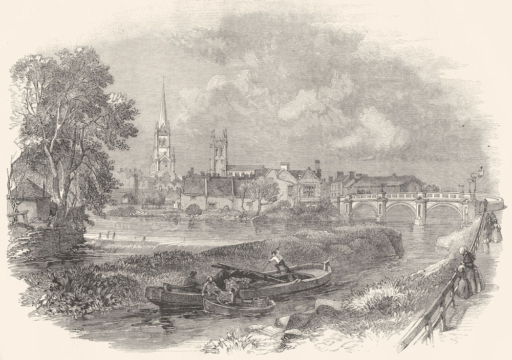 NOTTINGHAMSHIRE. Derby, from the South-East 1850 old antique print picture